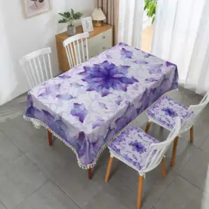 Nordic whole sale white 3d flower water proof table cloth set chair cover rectangle spandex banquet whit table cloth color lilac