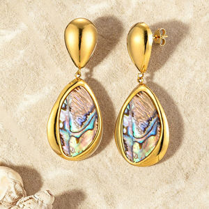 Pendientes de <span class=keywords><strong>Aro</strong></span> Huggie de Acero Inoxidable 316L con Concha de Oro de 18K para Mujer, Diseño de Concha de Vieira, Impermeables, Joyería Estilo Sirena para la Playa - Product Image 5