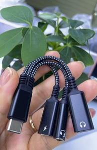 3-in-1 듀얼 Type-C 3.5mm Otg 어댑터 케이블 60W 출력 짠 나일론 패치 코드 노트북 전화 PC 자료 16 음악 듣기 - Product Image 2