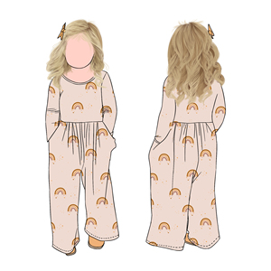 Vente en gros de barboteuse ODM à manches bouffantes avec imprimé doux arc-en-ciel pour bébés filles enfants enfants en automne saison - Product Image 6