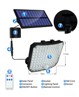 Lampe Murale Solaire à LED 118/318 pour Extérieur, Sécurité, Garage, Détection de Mouvement, Étanche, Éclairage de Cour, Projecteur de Contrôle