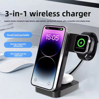 Pengisi Daya Nirkabel Portabel 3-in-1, Pengisian Cepat 15W dengan Layar Digital & Jam Alarm untuk Ponsel, Jam Tangan & Earphone