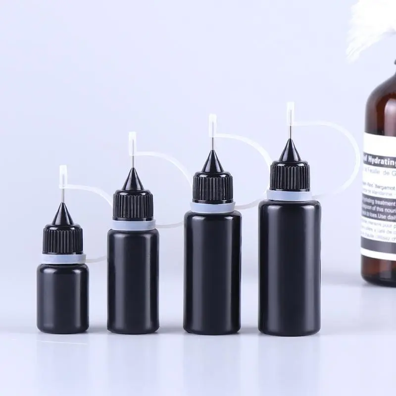 3ml-120ml semi-transparan/hitam PE botol tetes Remas lembut dengan ujung jarum baja untuk pengemasan cat minyak esensial