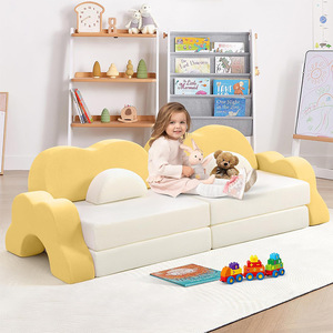 Childrens Play <b>Sofa</b> Set Modular Soft Foam Furniture For <b>Kids</b> Room With Storage And Stool 2 Seater Yellow White Design - Product Image 1