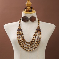 Ensemble de bijoux en perles de bois style bohème, collier et boucles d'oreilles multicouches pour femmes, accessoires vestimentaires, vente en gros