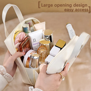 Cosmetic Zipper <b>Bag</b> <b>Makeup</b> Cosmetic <b>Bag</b> with Handle Pink Yuyang Elegant Outdoor <b>Travel</b> Style Custom Pu Leather Waterproof Fabric - Product Image 4