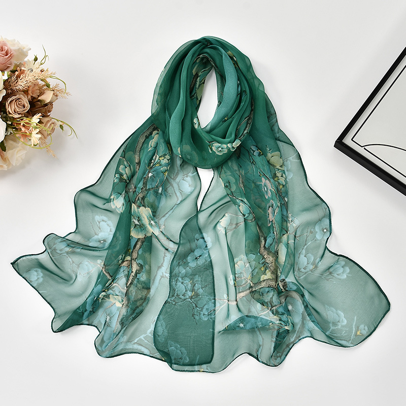 Chiffon or Silk Shawl Wholesale Floral Chiffon Long Shawl Scarf Muslim Plum Printed Chiffon Silk  Hijab For Women Buy Product on