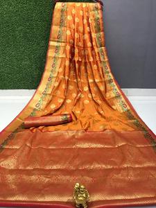 Nouveau Look le plus attrayant Banarasi soie Saree avec chemisier pièce femmes indiennes portent Sari pas cher bas prix en gros Surat Apparelgarment - Product Image 6