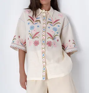 Ropa personalizada transpirable Moda Nuevo diseño Mujeres Ropa bordada Mayorista Camisas casuales Blusa de Dama