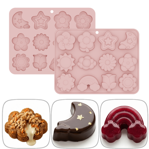 Molde de silicona 3D de grado alimenticio Platinum, molde de silicona para fondant, molde para barra de chocolate, moldes de silicona para decoración, 12 cavidades con forma de flor. - Product Image 5
