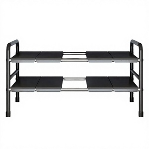 Adjustable Double Tier Stainless Steel Under Sink Organizer Removable Expandable Multifunction Rack with Metal Storage for Pots - Product Image 4