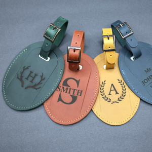 Étiquette <span class=keywords><strong>en</strong></span> cuir véritable Crazy Horse de forme ovale, étiquette de cadeau de mariage, étiquette de cadeau de voyage, étiquette de bagage <span class=keywords><strong>en</strong></span> cuir vintage - Product Image 1