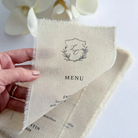 Menus de mariage élégants en tissu, cartes de menu personnalisées en lin avec bords déchirés, invitations de mariage