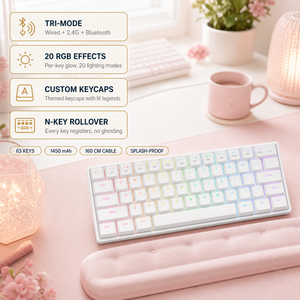 Üç Modlu Mekanik Klavye 63 Tuş Özel Tuş Başlıkları 20 RGB Efekti Mavi Anahtar Tip C PC Oyuncuları için - Product Image 3
