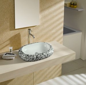 Lavabo Redondo de Cerámica para Baño, Diseño Artístico en Color - Product Image 6
