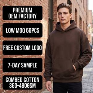 Sudadera con Capucha Extra Grande Personalizada de Alta Calidad, Color Marrón Chocolate, 420 g/m², Algodón Grueso, Hombros Caídos, Sin Cordones, para Ropa Urbana - Product Image 1