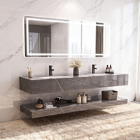 Mueble de Baño Moderno de Piedra Sinterizada para Montar en la Pared, Espejo LED Inteligente, Resistente al Agua, Tamaño Personalizado, Directo de Fábrica