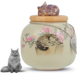 Urna de Cerámica para Cenizas de Gato con Escultura de Cristal Conmemorativa, Guarda los Recuerdos de Gatos Queridos, Logotipo Personalizado, Regalo de Condolencias - Product Image 1