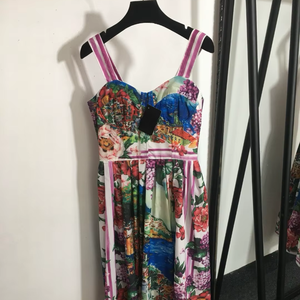 Nouvelle couleur jacinthe fleur sicilienne vacances Style imprimé tube haut taille fronde robe - Product Image 1