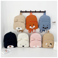 Sac à dos en peluche brodé motif animal de dessin animé OEM pour enfants de 2 à 6 ans, sac à dos scolaire en velours côtelé pour élèves du primaire, ours mignon