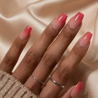 Prêt à expédier – 24 faux ongles roses ombrés à presser, forme carrée moyenne, dégradé rose nude, réutilisables, vente en gros
