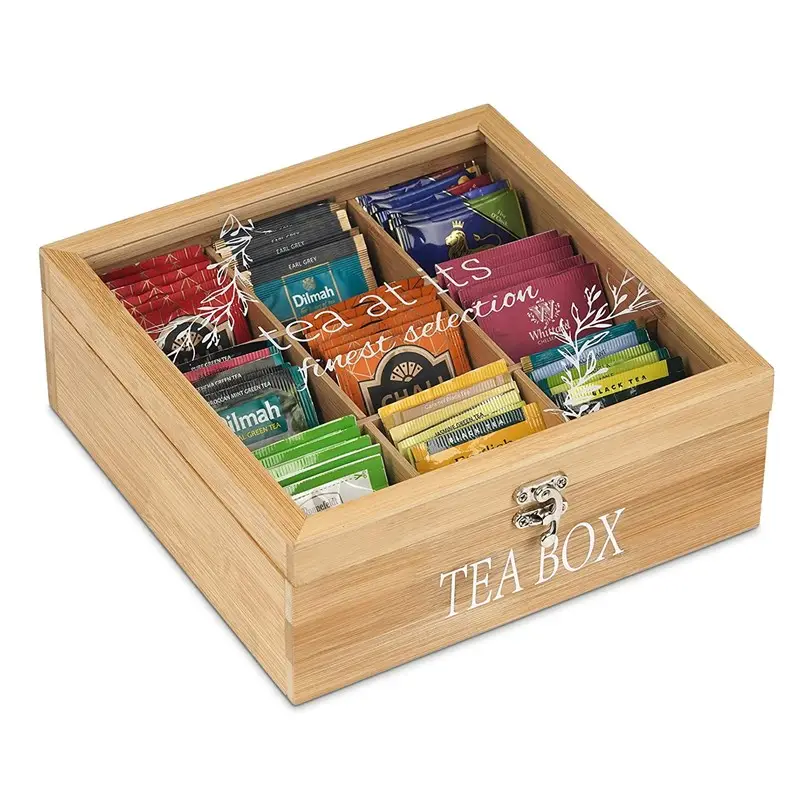 2022 Bamboo Tea Bag Gift Organizer Wooden Tea Box