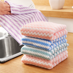 Paño de cocina de coral cationico de 25x25cm, rectangular, con rayas, para limpiar ollas y sartenes - Product Image 1