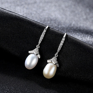 Diseño original S925 plata esterlina con incrustaciones de circón y pendientes colgantes de perlas de agua dulce joyería de moda para mujer - Product Image 6