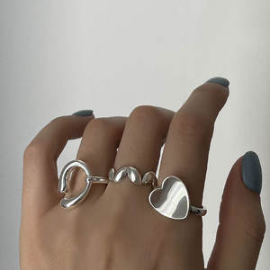 Korean-Style S925 Sterling Silver Love Heart <b>Ring</b> Modern Minimalist Design <b>Adjustable</b> for Women's Individualistic Ins for Daily - Product Image 4