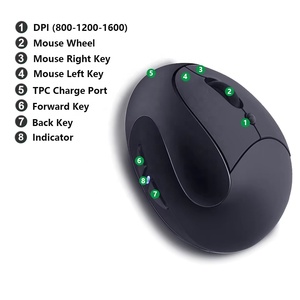 Không dây dọc chuột 2.4GHz quang Ergonomic chuột với USB-C có thể sạc lại pin có thể điều chỉnh DPI 800 1200 1600 cho công việc - Product Image 3