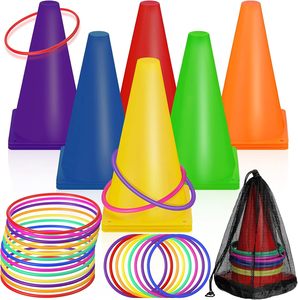 Ensemble de jeux de lancer d'anneaux en plastique MYT, jeux de carnaval en plein air, jeux de lancer pour enfants et adultes, fête d'anniversaire, <span class=keywords><strong>jeu</strong></span> de pelouse dans la cour (26 pièces) - Product Image 1