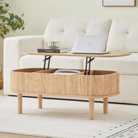 Table basse relevable cannelée avec rangement dissimulé, design moderne du milieu du siècle, en bois, pour salon