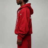 Sweat à capuche d'hiver pour homme, personnalisé, brodé, avec motif graphique, coupe oversize, fermeture éclair, épaules tombantes, en polaire de haute qualité, rouge, style streetwear