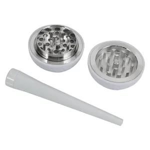 Erliao White Ceramic Coat Zinc Ball Herb Grinder With Metal Storage Tube Ball Mill Grinder Smoking Accessories