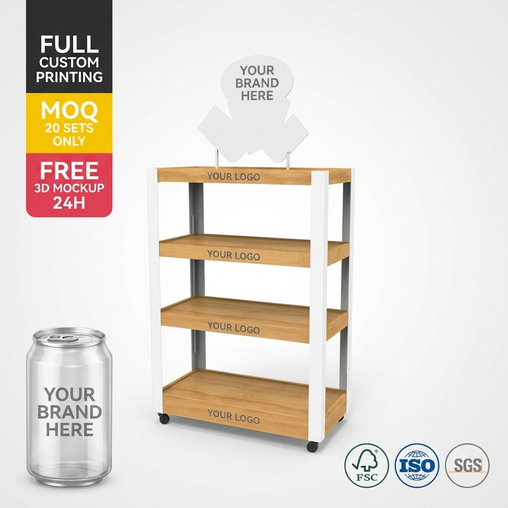 Wholesale Custom Wood Metal Beverage Display Rack for Cola Sprite Fanta Soda Soft Drink Retail Store Mobile Beverage Stand — view 1