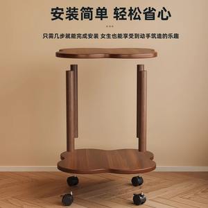 โต๊ะกาแฟสไตล์เรโทรพร้อมล้อเลื่อน ท็อปไม้ ชั้นวางของสำหรับห้องนั่งเล่น ใช้ในบ้าน อพาร์ทเมนต์ขนาดเล็ก โต๊ะข้างเตียง - Product Image 3