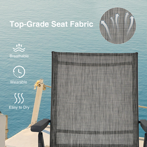 Chaise longue pliante d'extérieur en textile respirant réglable multi-positions avec cadre métallique antirouille - Product Image 3