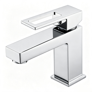 Robinet de lavabo carré à levier unique, poignée creuse, finition chrome poli pour hôtel et salle de bain commerciale - Product Image 1