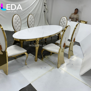 Silla de Comedor y Banquete Redonda de Acero Inoxidable Dorado de Alta Calidad LEDA, Estilo Moderno para Bodas y Fiestas, Silla Metálica para Banquete de Hotel - Product Image 1