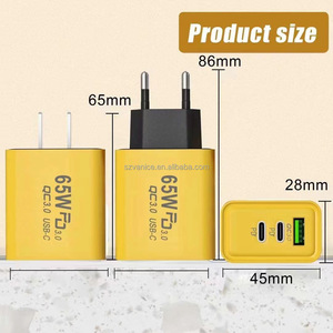 EU/米国/英国プラグPD 65W USB-C充電器GaN充電器クイックチャージ3.0タイプC電話アダプター65W 3ポート高速壁充電器 - Product Image 5