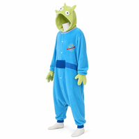 Alien Monster Kigurumi Onesie Pyjama für Damen, Blau-Grüner Plüsch Ganzkörper-Kostüm-Hoodie mit Knöpfen vorne, Haus-Schlafanzug, Geschenk