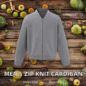 Cárdigan de punto acrílico liso con cuello alto y cremallera completa, holgado, para otoño, venta al por mayor - Product Image 2