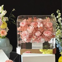 Rose éternelle préservée, boîte cadeau carrée faite à la main, décoration de salon pour la Saint-Valentin, ornement de jardin chaleureux, château