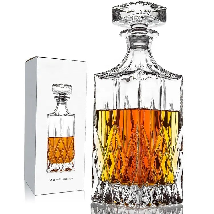 Premium Op Maat Gemaakte Loodvrije Crystal Whisky Karaf Met Glazen Stopperlikeur Voor Alcoholische Wijnbrandewijn Of Bourbon-Karaf