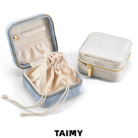 Boîtes à bijoux en velours carrées avec fermeture éclair et pochette à cordon, étuis de rangement portables pour bijoux, boîtes cadeaux personnalisées avec logo