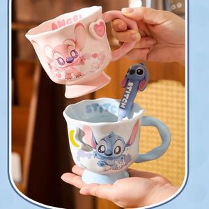 Ensemble de tasses en céramique Lilo & Stitch pour couple, motif dessin animé, mignonnes, 3D, avec cuillère, cadeau de Saint-Valentin - Product Image 1