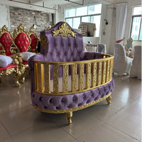 2025 Neueste Neue Design Einzigartige Hot Sale Top Luxus Lila Gold Thron Holz Baby Kind Bett Kristalle Geschnitzte Schatz Kinder Hohe Krippe