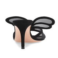 Sandales à talons aiguilles hauts en faux daim noir, grande taille, avec motif papillon, pour femmes