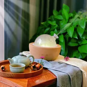 Puzhen aria diffuser aroma terapi ultrasonik, penyebar aroma kayu kubah kaca pelembap tetesan air portabel untuk minyak esensial