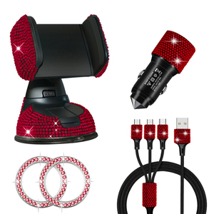 5Pcs/Set Sparkling Plastic Car Phone Holder Car Interior Accessories Fast Charger Charging Cable Car Engine Start Button Cover